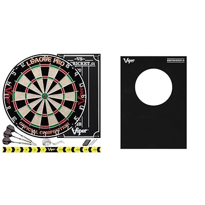 Viper League Pro Regulation Bristle Steel Tip Dartboard Starter Set with Staple-Free Bullseye, Radial Spider Wire & Defender III Extended Length Dartboard Surround Wall Prote
